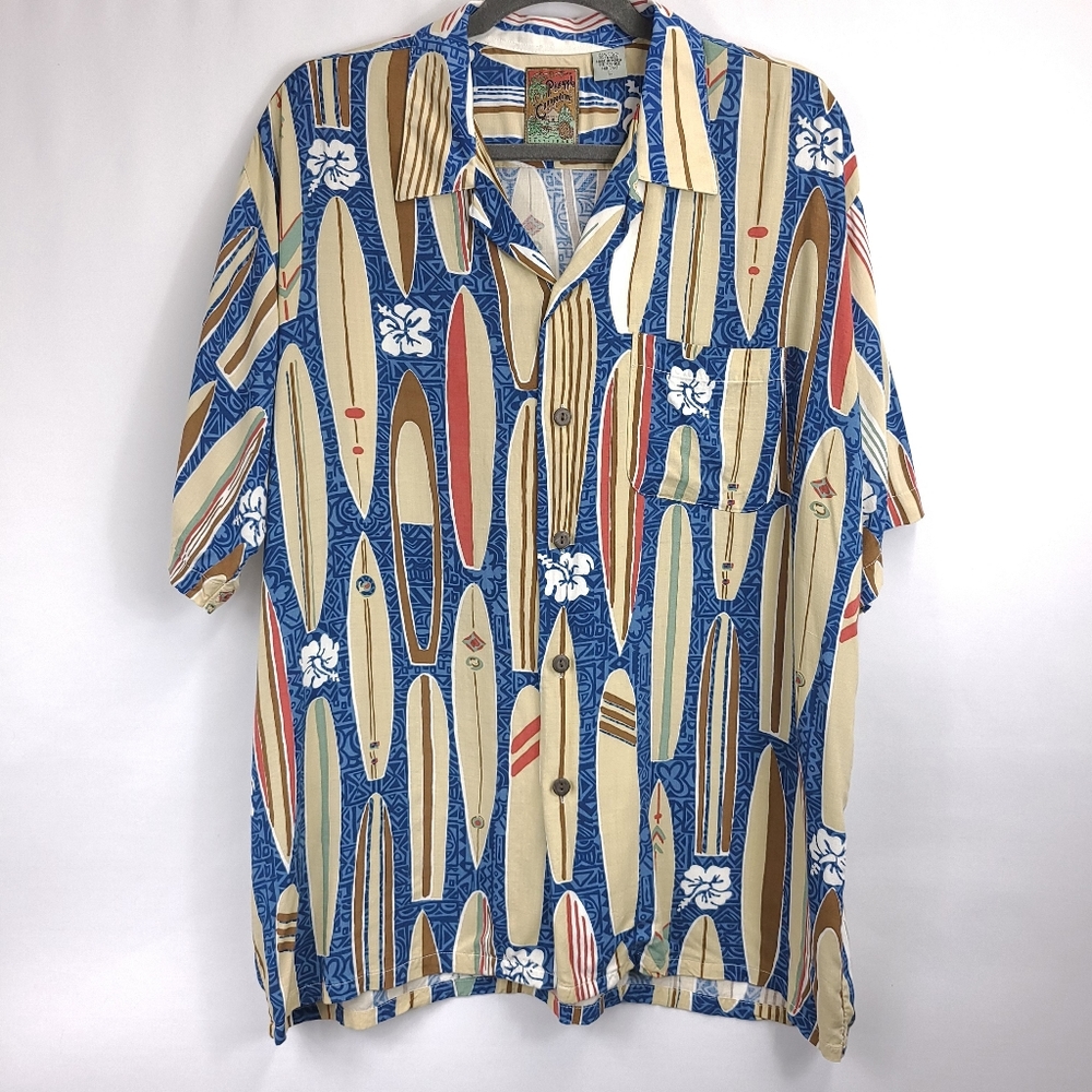 “Hawaiian” Surfboard Button Down Mens Shirt